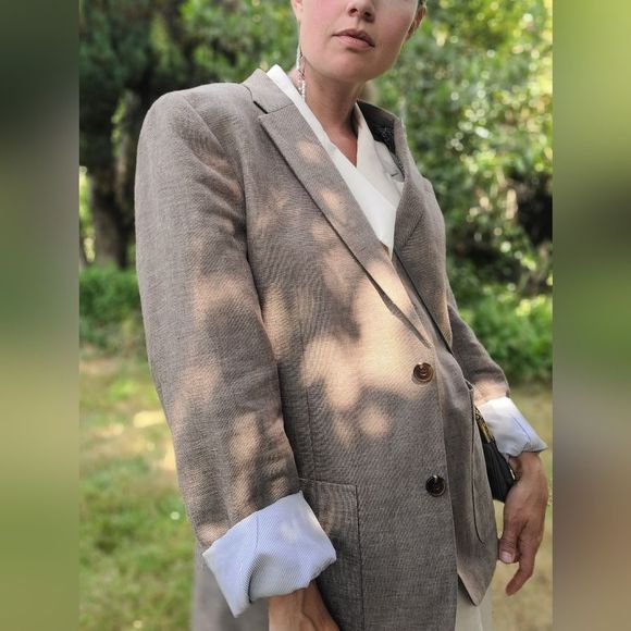 The Stanley RW&CO. Summer Blazer Dinner Suit Jacket Mens Taupe Tan Brown Sz L - Picture 3 of 16